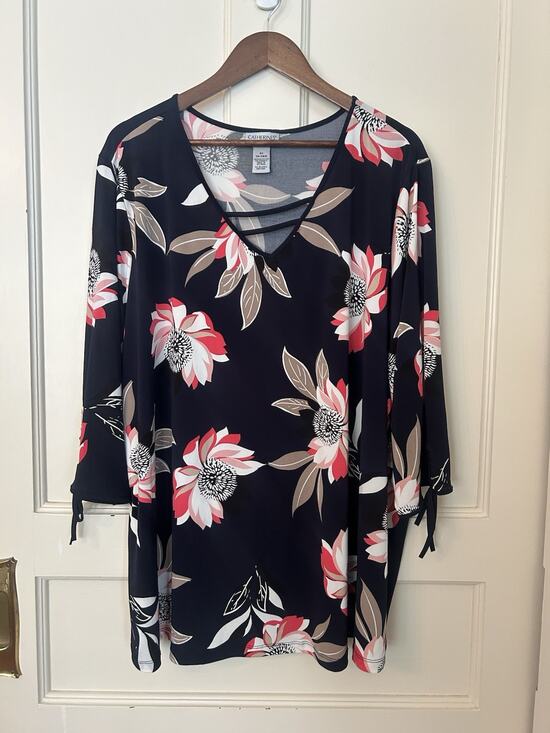 Catherines Tops - Catherines Tropical Floral Stretch Blouse Womens Size 3X Blue Classic Comfort